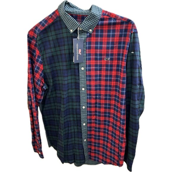 Vineyard Vines Classic Whale Shirt Multicolor Block Gingham Plaid Mens Large - Picture 1 of 9